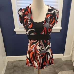 Elegant Women's Black and Red Abstract Blouse